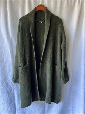 Madewell Olive Green Shawl-Collar Open Cardigan